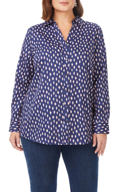 Shop Foxcroft Faith Ikat Dot Button-up Shirt In Navy Multi
