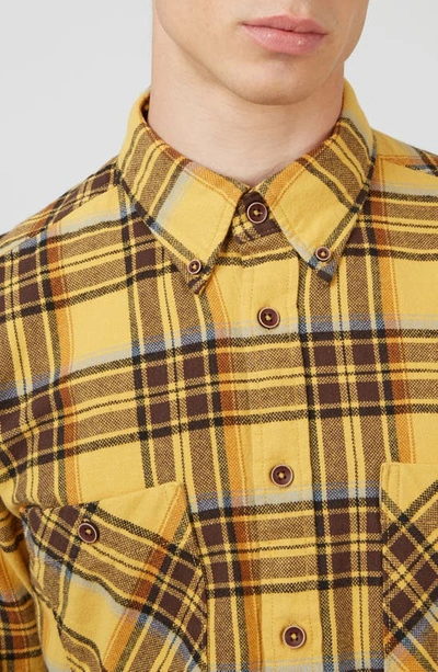 Shop Ben Sherman Plaid Cotton Button-down Shirt In Sunflower