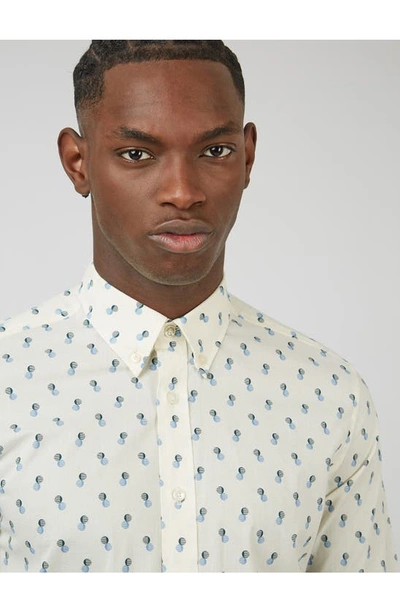 Shop Ben Sherman Regular Fit Dot Print Cotton Button-down Shirt In Ivory