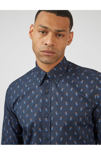 Ben Sherman Regular Fit Dot Print Cotton Button-down Shirt In Midnight