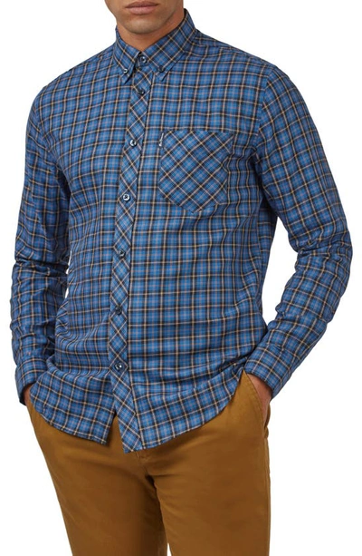 Shop Ben Sherman Plaid Cotton Button-down Shirt In Cobalt