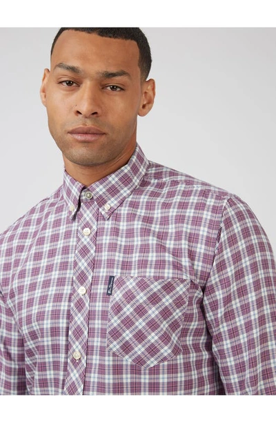 Shop Ben Sherman Plaid Cotton Button-down Shirt In Grape