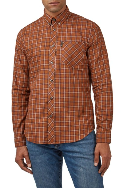 Shop Ben Sherman Plaid Cotton Button-down Shirt In Dark Orange