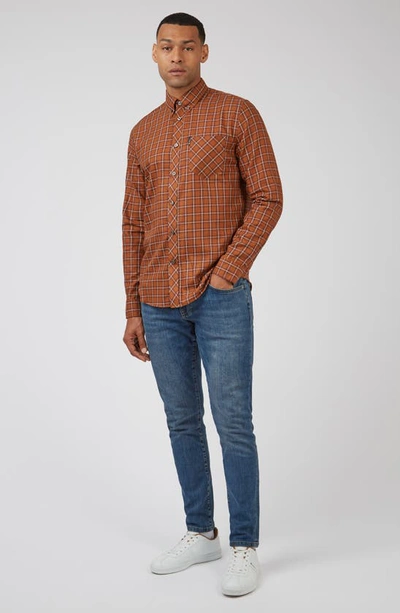 Shop Ben Sherman Plaid Cotton Button-down Shirt In Dark Orange