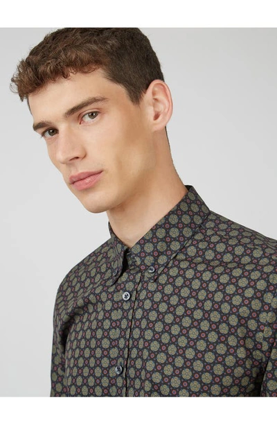 Shop Ben Sherman Print Cotton Button-down Shirt In Black