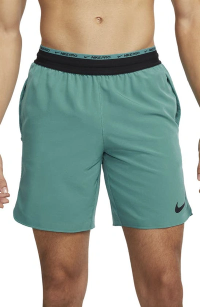 Shop Nike Pro Dri-fit Flex Rep Athletic Shorts In Mineral Teal/ Black