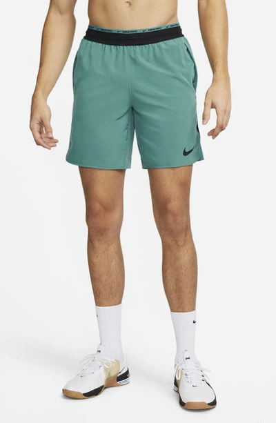 Shop Nike Pro Dri-fit Flex Rep Athletic Shorts In Mineral Teal/ Black