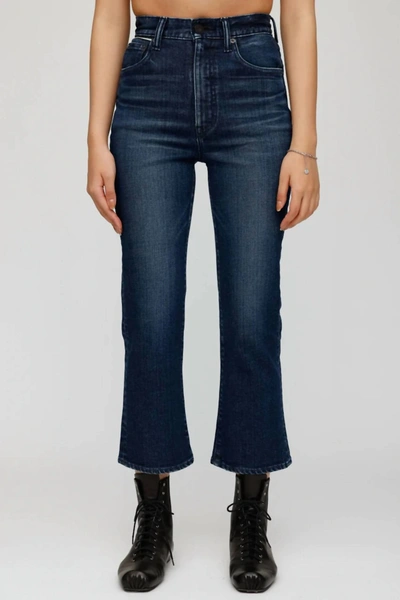 Shop Moussy Emma Cropped Flare Jeans In Dark Blue