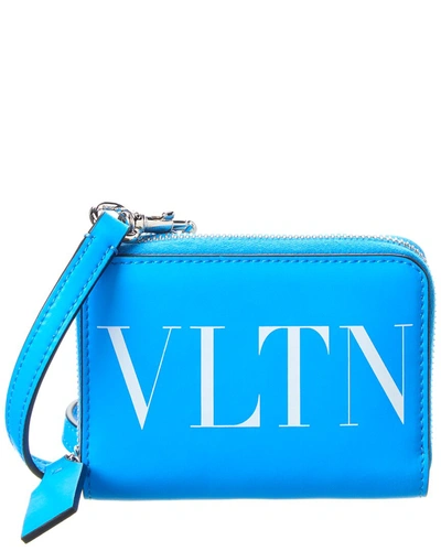 Shop Valentino Vltn Leather Wallet On Strap In Blue