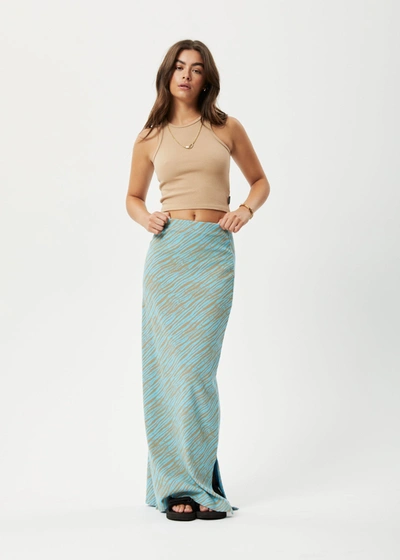 Shop Afends Recycled Ribbed Maxi Skirt In Colour-blue