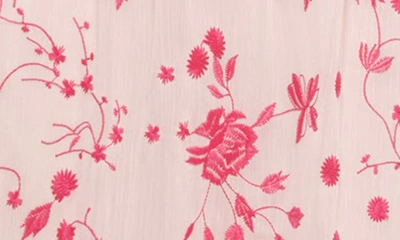 Shop Kensie Floral Embroidered Puff Sleeve Chiffon Midi Dress In Blush/ Rasberry