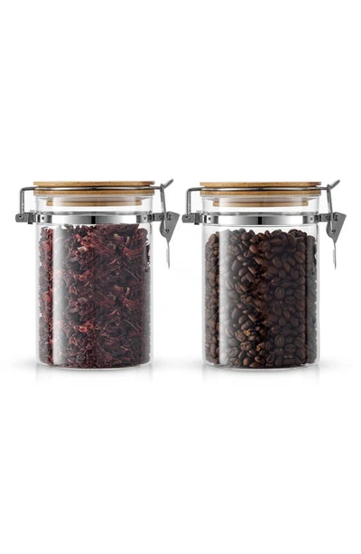 Shop Joyjolt Set Of 2 Glass Storage Jars With Airtight Bamboo Clamp Lids In Clear