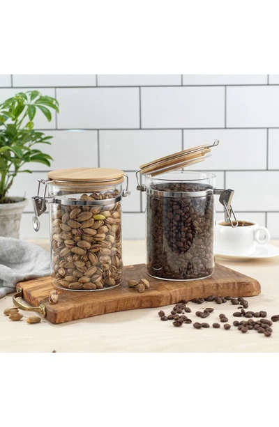 Joyjolt Set Of 2 Glass Storage Jars With Airtight Bamboo Clamp Lids In Clear