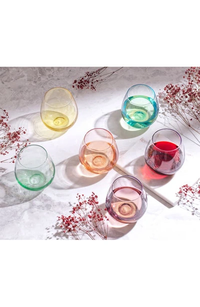 Joyjolt Hue Set Of 6 Colored Stemless Wine Glasses In Multi