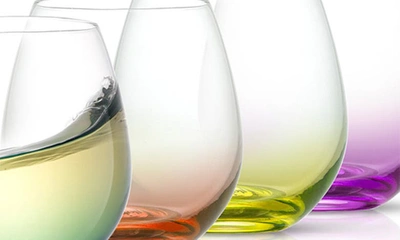 Joyjolt Hue Set Of 6 Colored Stemless Wine Glasses In Multi