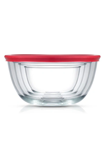 Joyjolt Set Of 4 Thick Glass Mixing Bowls With Airtight Lids In Red
