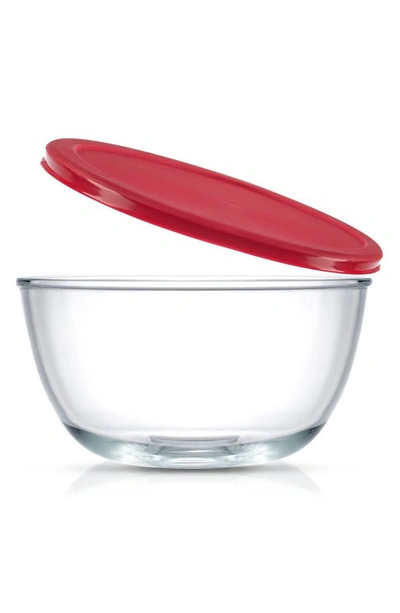 Joyjolt Set Of 4 Thick Glass Mixing Bowls With Airtight Lids In Red