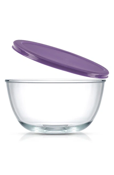 Joyjolt Set Of 4 Thick Glass Mixing Bowls With Airtight Lids In Purple