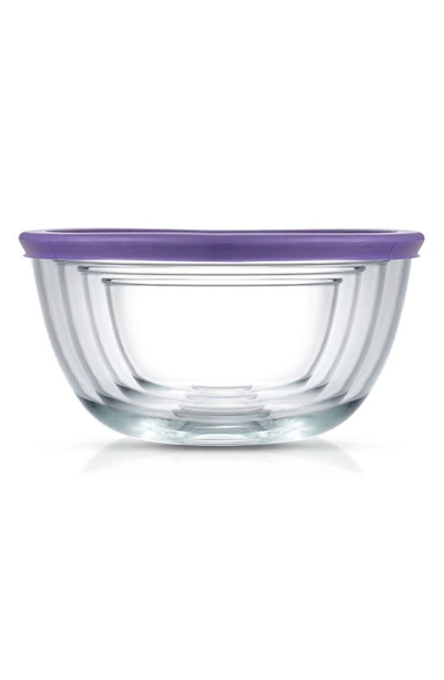 Joyjolt Set Of 4 Thick Glass Mixing Bowls With Airtight Lids In Purple
