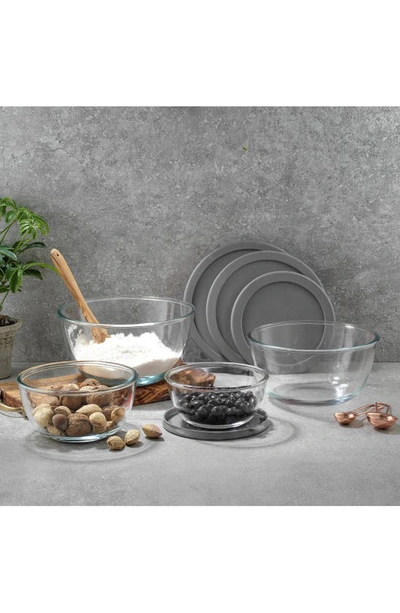 Joyjolt Set Of 4 Thick Glass Mixing Bowls With Airtight Lids In Grey