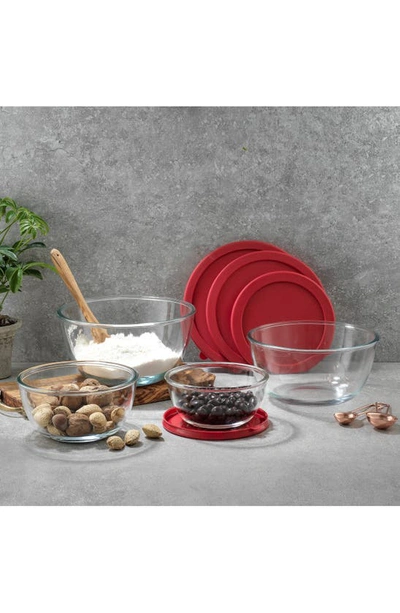 Joyjolt Set Of 4 Thick Glass Mixing Bowls With Airtight Lids In Red