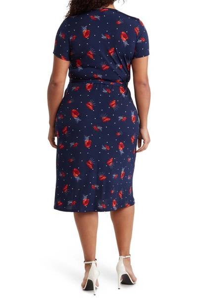 Renee C Floral Jersey Wrap Dress In Navy