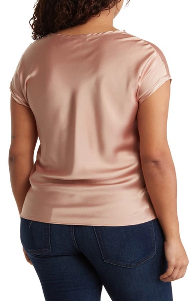 Renee C Cowl Neck Short Sleeve Satin Top In Rose