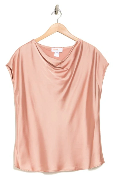 Renee C Cowl Neck Short Sleeve Satin Top In Rose