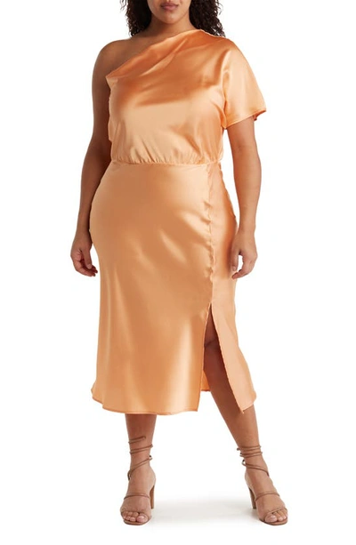 Shop Renee C Satin One-shoulder Dress In Melon