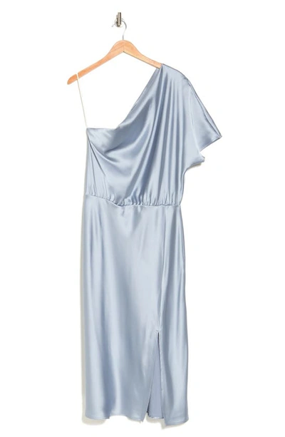 Shop Renee C Satin One-shoulder Dress In Steel Blue
