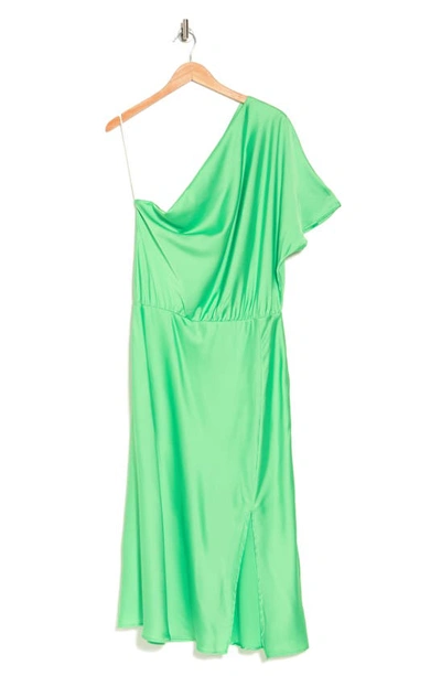 Shop Renee C Satin One-shoulder Dress In Tea Green