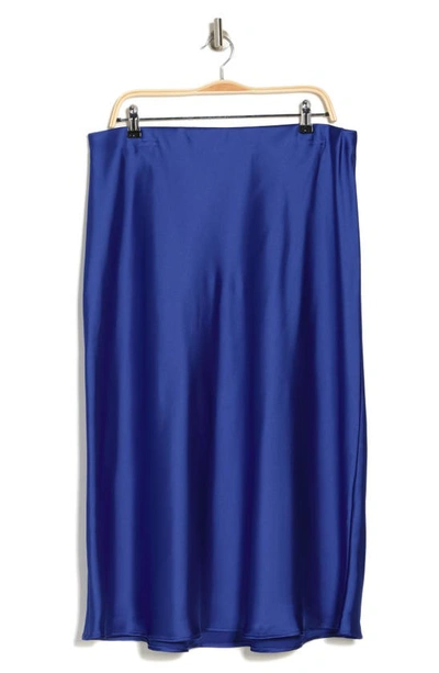 Shop Renee C Satin Midi Skirt In Royal Blue