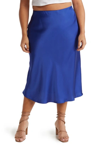 Shop Renee C Satin Midi Skirt In Royal Blue