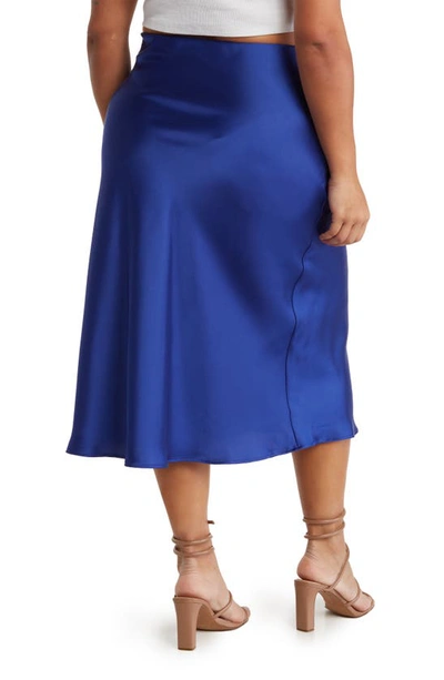 Shop Renee C Satin Midi Skirt In Royal Blue