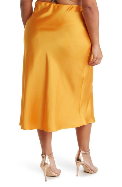 Shop Renee C Satin Midi Skirt In Marigold