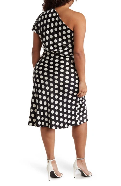 Shop Renee C Satin Polka Dot One Shoulder Dress In Black