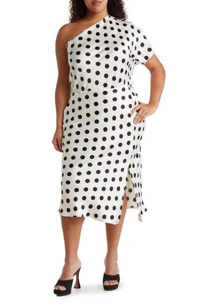 Shop Renee C Satin Polka Dot One Shoulder Dress In White