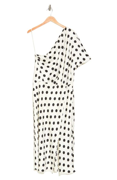 Shop Renee C Satin Polka Dot One Shoulder Dress In White