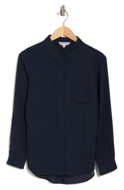 Nanette Lepore Roll Tab Button-up Shirt In Nanette Navy