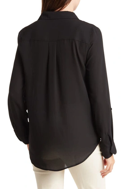 Nanette Lepore Roll Tab Button-up Shirt In Very Black