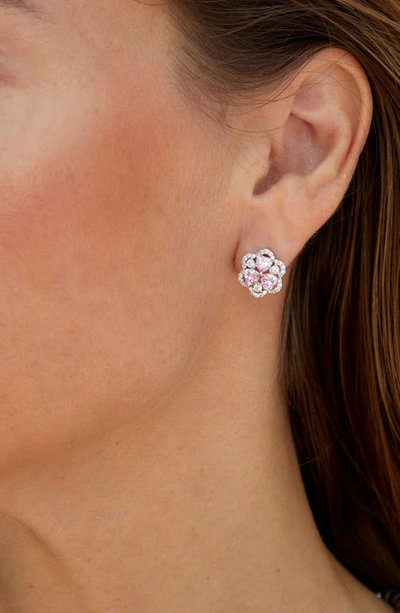 Shop Savvy Cie Jewels Rhodium Plated Cz Cluster Heart Stud Earrings In Pink