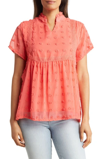 Shop Forgotten Grace Crochet Clip Dot Blouse In Coral