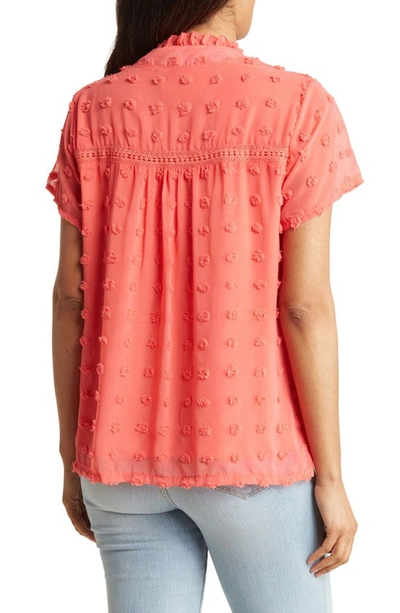 Forgotten Grace Crochet Clip Dot Blouse In Coral