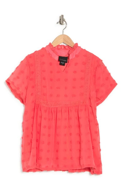Forgotten Grace Crochet Clip Dot Blouse In Coral