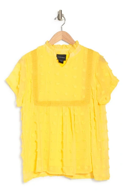Forgotten Grace Crochet Clip Dot Blouse In Yellow