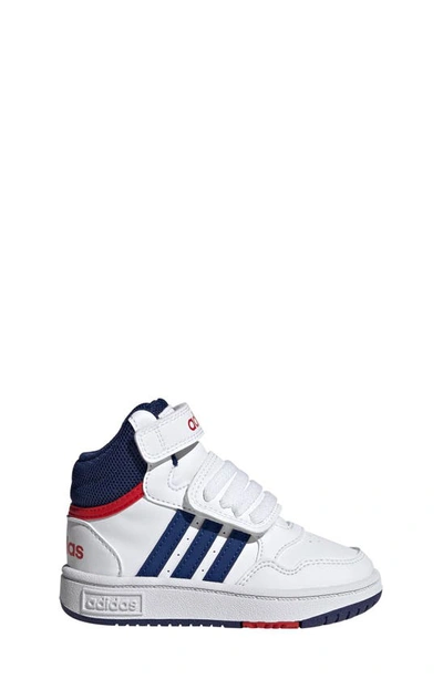 Shop Adidas Originals Kids' Hoops Mid Top Sneaker In White/ Victory Blue/ Scarlet