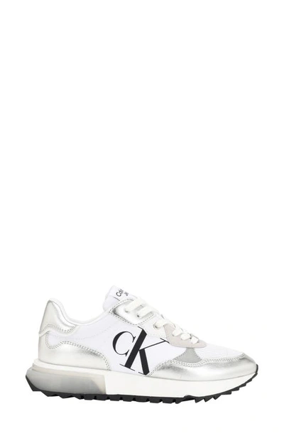 Shop Calvin Klein Magalee Mixed Media Sneaker In Silver 040