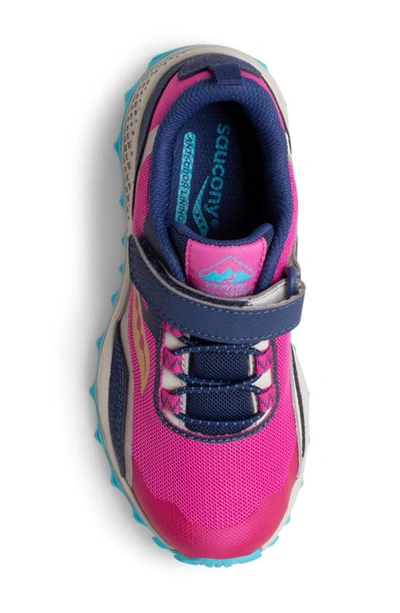 Shop Saucony Peregrine 12 A/c Water Repellent Hiking Sneaker In Navy/ Pink/ Turq