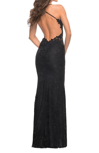 Shop La Femme Stretch Lace Gown In Black