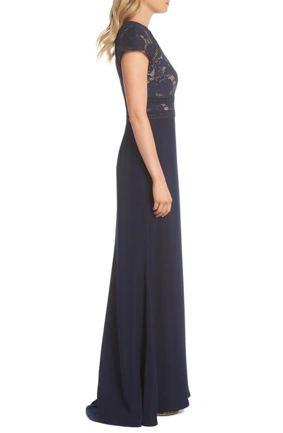 Tadashi Shoji Women's Floral Embroidered Crepe Gown In Navy/ Nude